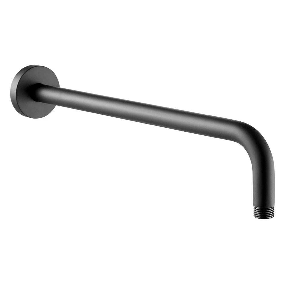Wall mounted matt black shower arm with sleek modern design and durable brass construction