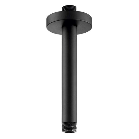JTP Vos matt black ceiling mounted shower arm with sleek cylindrical design