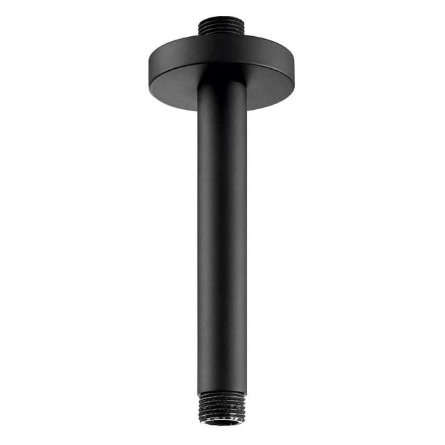 JTP Vos matt black ceiling mounted shower arm with sleek cylindrical design