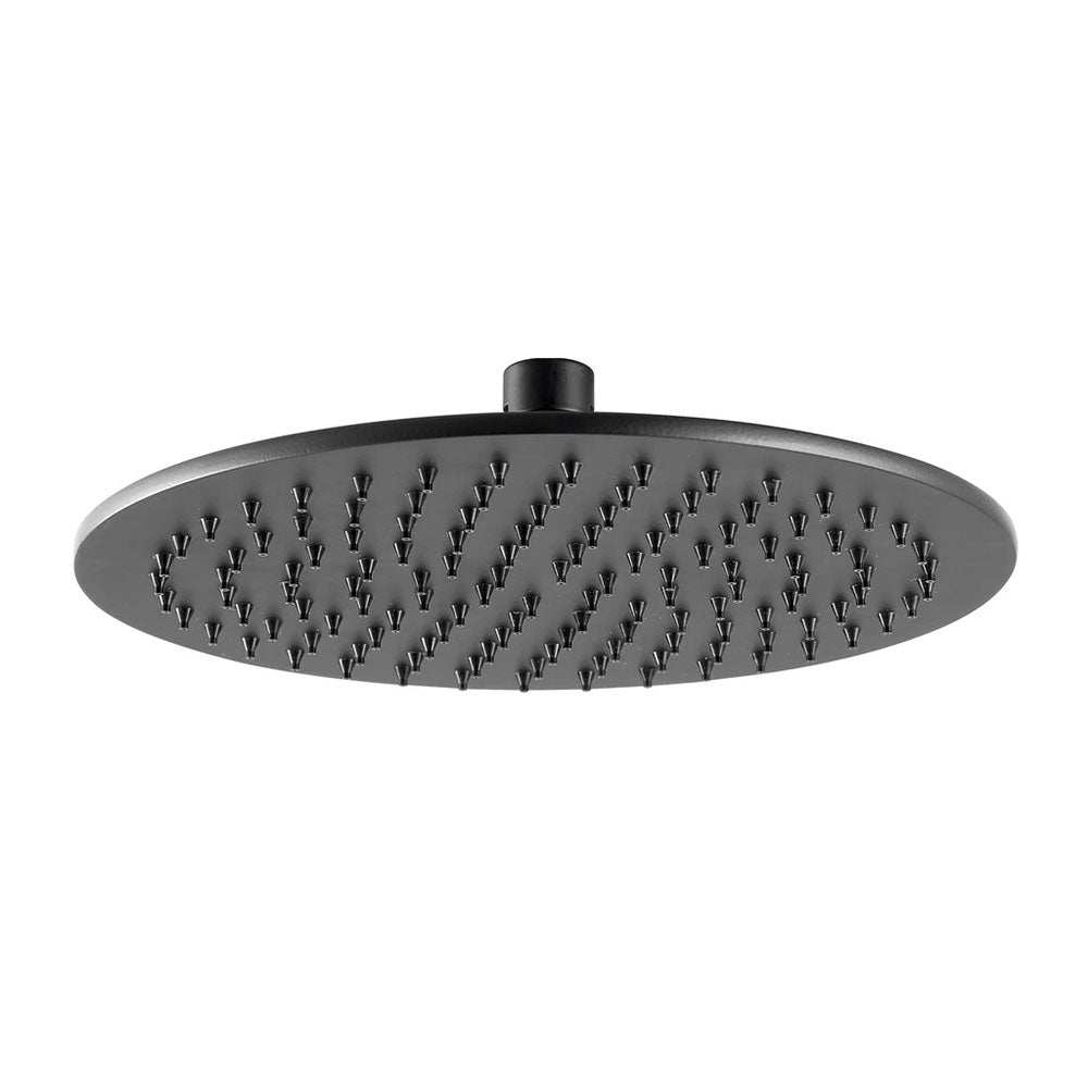 JTP Vos Round Matt Black 250mm shower head with wide coverage and sleek modern design
