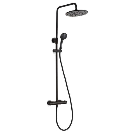 JTP Vos Thermostatic Shower in matte black with overhead rain shower and handheld spray options
