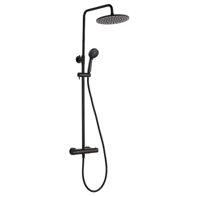 JTP Vos Thermostatic Shower in matte black with overhead rain shower and handheld spray options