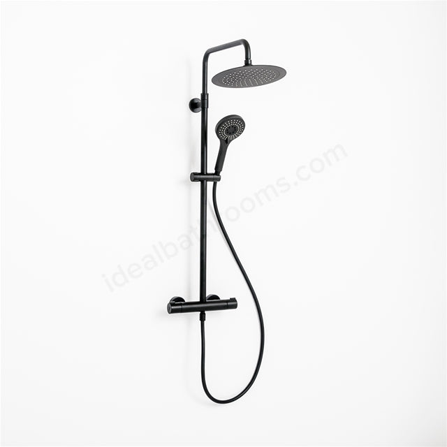 Oakham Clever Black Round Bar Shower Thermostatic With Fixed Head & Adjustable Handset