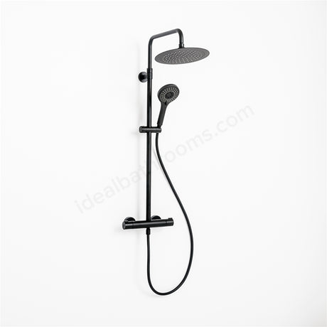 Oakham Clever Black Round Bar Shower Thermostatic With Fixed Head & Adjustable Handset