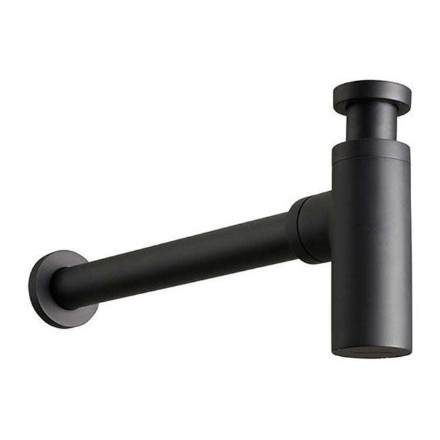 JTP Vos Basin matt black brass bottle trap with minimalist space-saving design for modern bathrooms