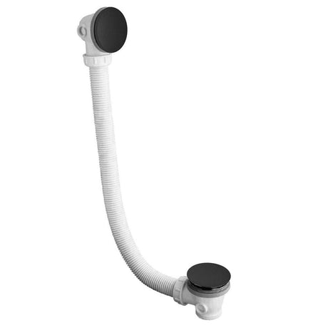 JTP Vos Click Clack matt black bath waste with flexible white pipe and click clack mechanism