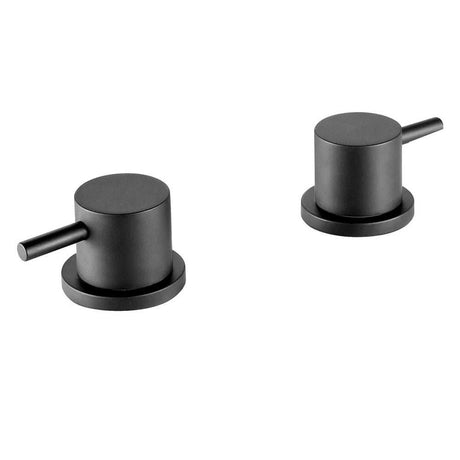 Pair of JTP Vos Deck Mounted matt black bathroom valves with modern minimalist design