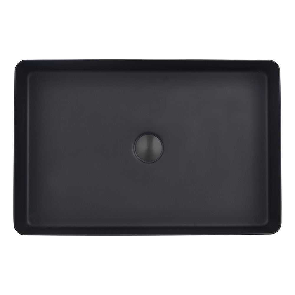 JTP Vos rectangular stainless steel counter top basin in matt black with integrated waste drain