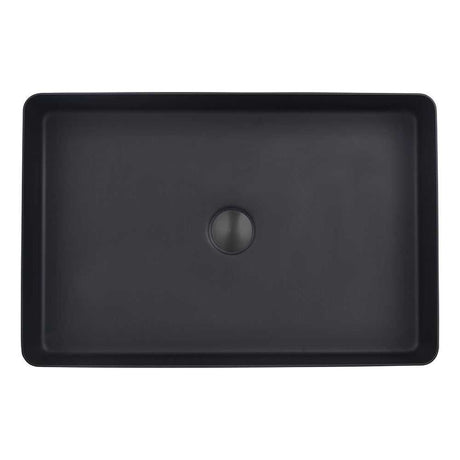 JTP Vos rectangular stainless steel counter top basin in matt black with integrated waste drain