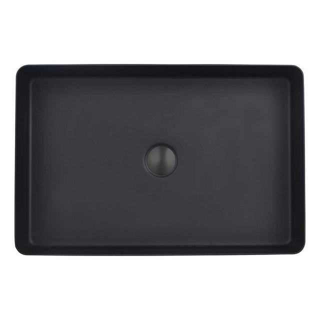 JTP Vos rectangular stainless steel counter top basin in matt black with integrated waste drain