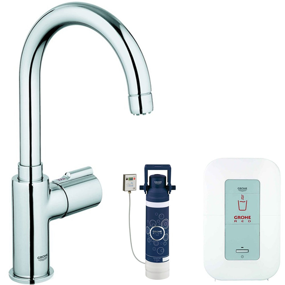 Grohe Red Mono Chrome Boiling Hot Kitchen Sink Tap & Boiler 30060000