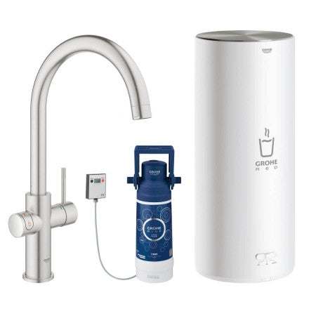 Grohe Red II Duo C Spout Tap & L Size Boiler - Super Steel - 30328DC1