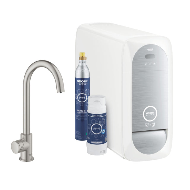 Grohe Blue Home C-spout Starter Kit With Mono Faucet - Supersteel - 31498DC1