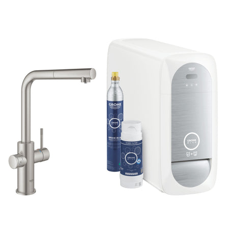 Grohe Blue Home L-spout Starter Kit With Pull-out Mousseur - Supersteel - 31539DC0