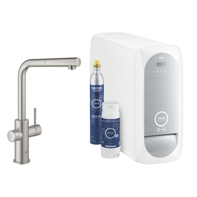 Grohe Blue Home L-spout Starter Kit With Pull-out Mousseur - Supersteel - 31539DC0