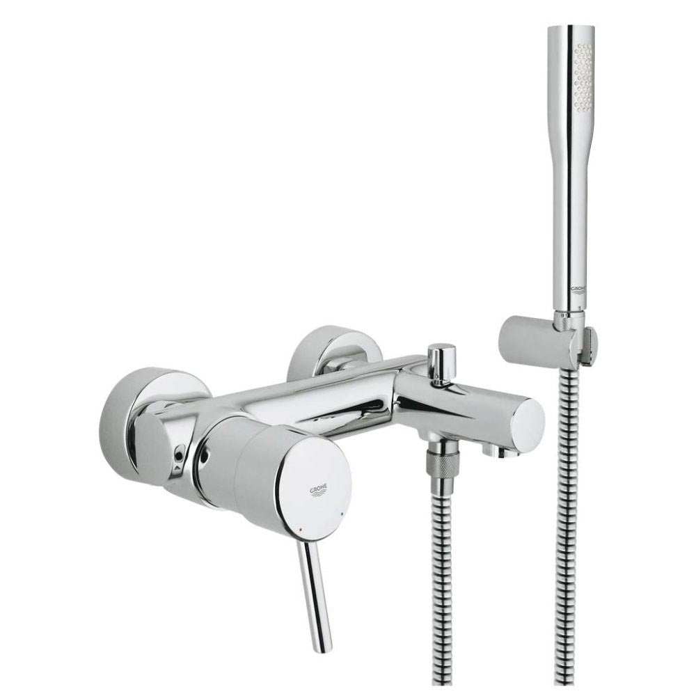 Grohe Concetto Wall Mounted bath shower mixer with chrome finish and handheld showerhead