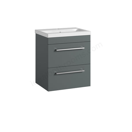 Oakham Montana Wall Hung Vanity Unit & 1 Tap Hole Basin 2 Drawer 500mm x 560mm - Forest Green