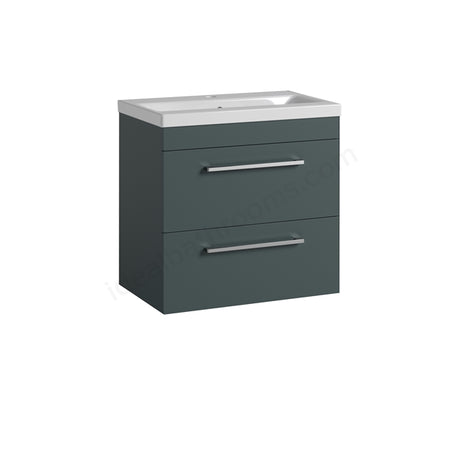 Oakham Montana Wall Hung Vanity Unit & 1 Tap Hole Basin 2 Drawers - 600mm x 560mm - Forest Green