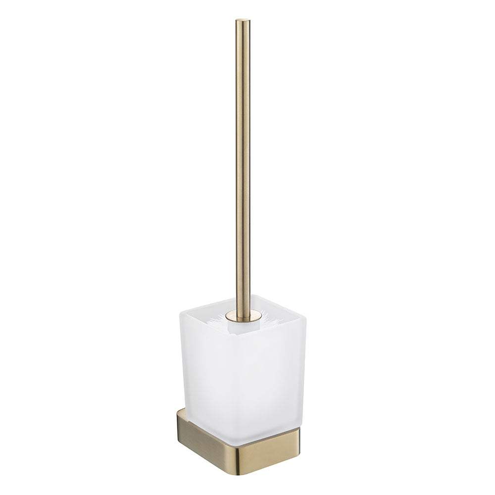 JTP Hix Toilet Brush & Holder in brushed brass with sleek modern design and durable high-grade brass construction
