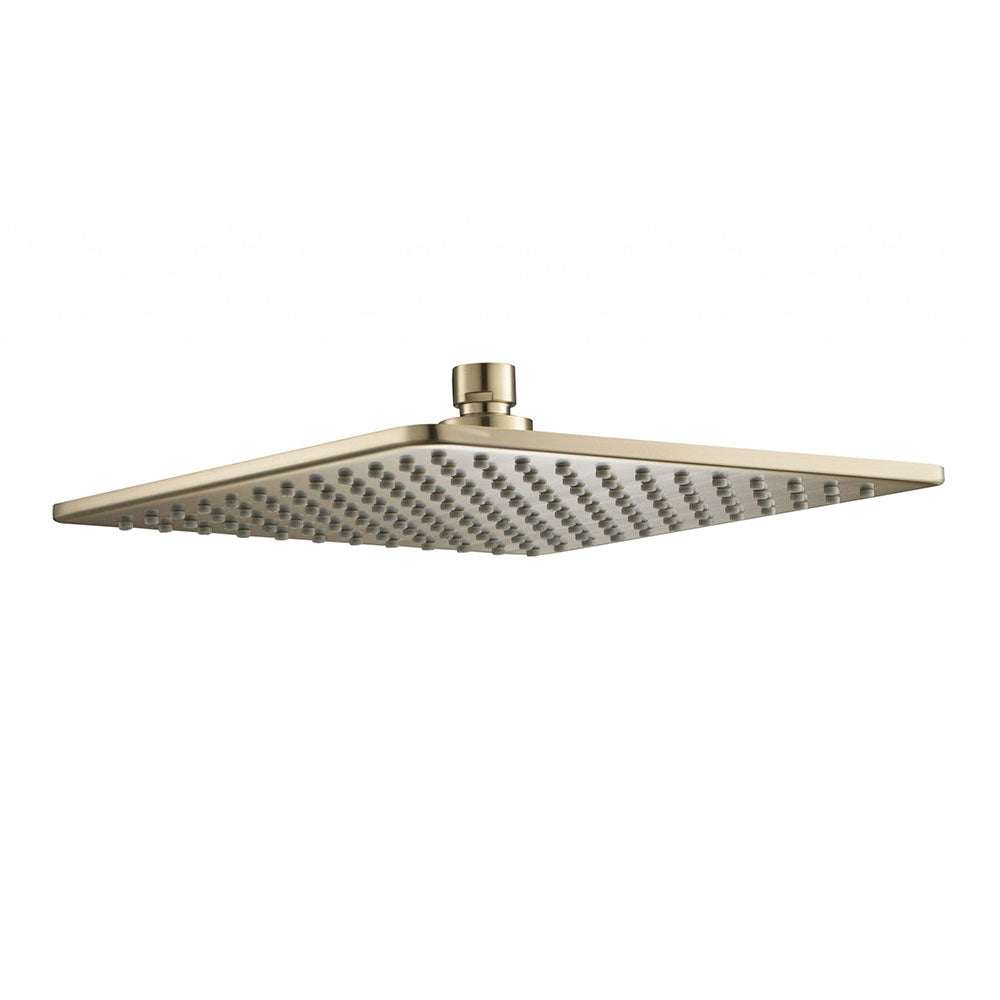JTP Hix 250mm square brushed brass shower head with modern design and wide rainfall coverage