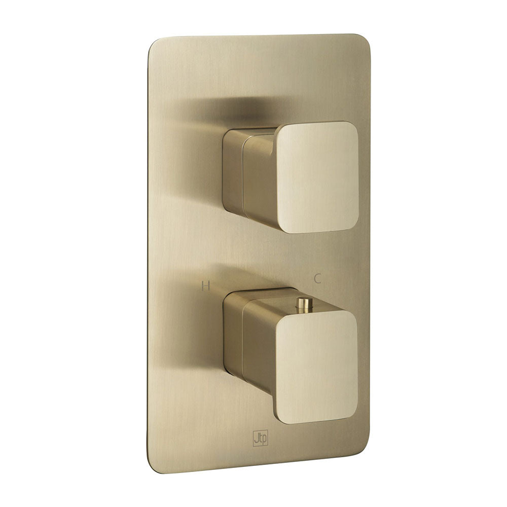 JTP Hix single outlet thermostatic concealed shower valve in brushed brass finish