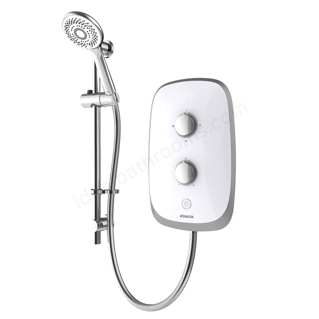 Aqualisa eVolve 8.5kW Electric Shower with Adjustable Head - White/Satin Silver - VOPZ25 - TAP 'N' SHOWER
