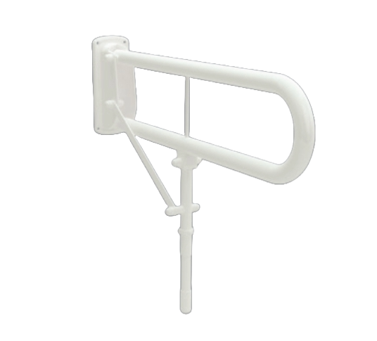 Bathex Essential Double Arm Hinged Support Rail with Drop Down Leg and Toilet Roll Holder 760mm - White - 34810