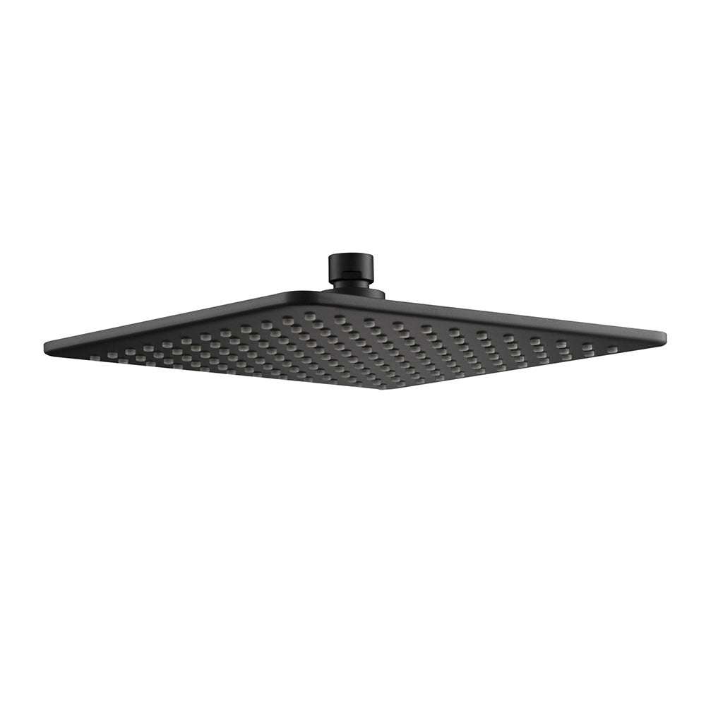 JTP Hix 250mm square matt black shower head with broad water coverage and modern design