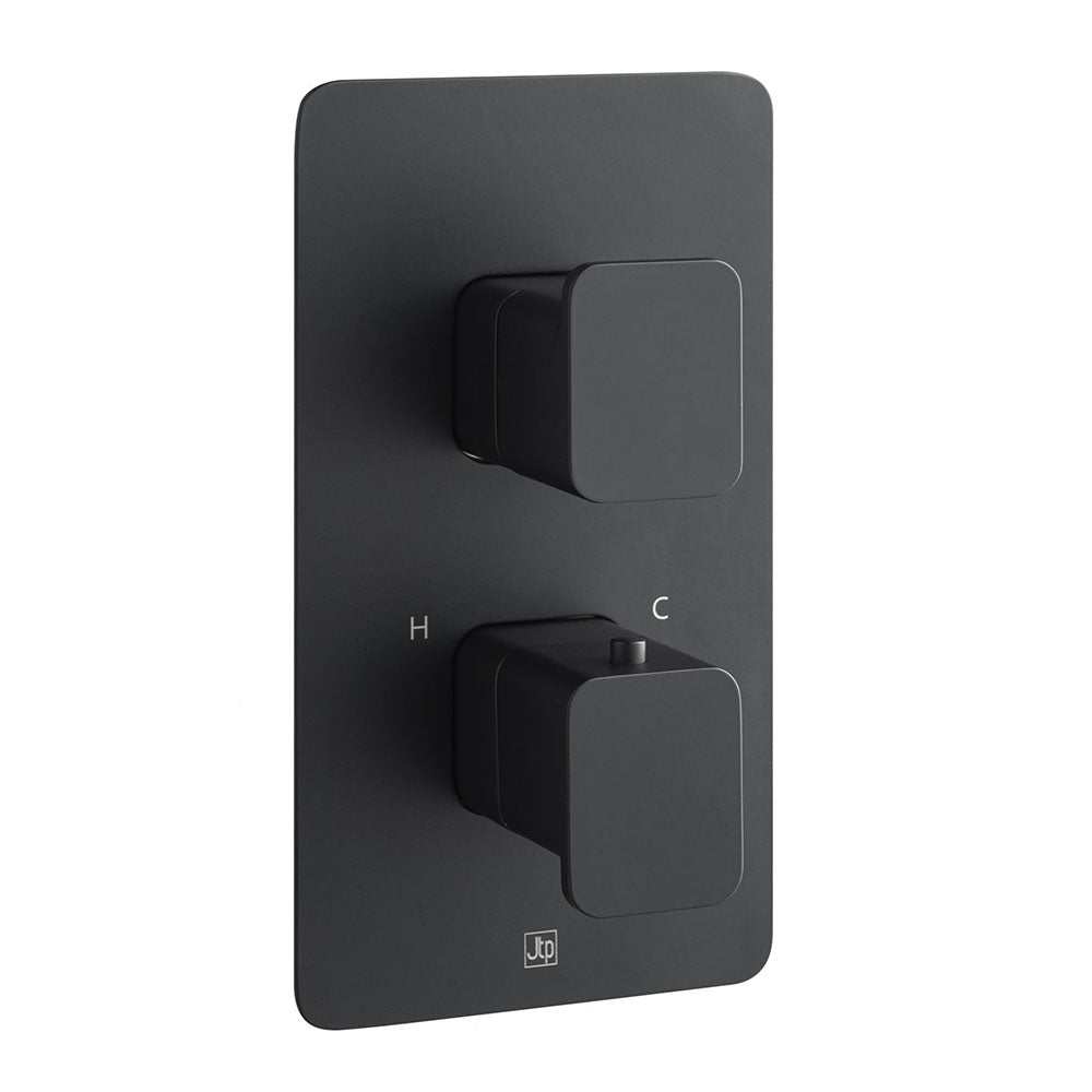 JTP Hix Twin Outlet thermostatic concealed matt black shower valve with dual controls