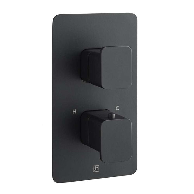 JTP Hix Twin Outlet thermostatic concealed matt black shower valve with dual controls