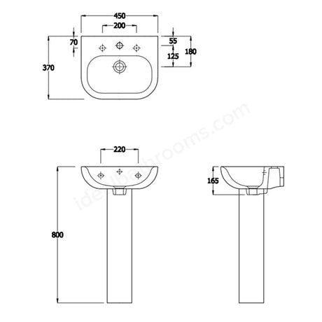 Oakham Lily Pedestal Basin 450mm  - 1 Tap Hole - White