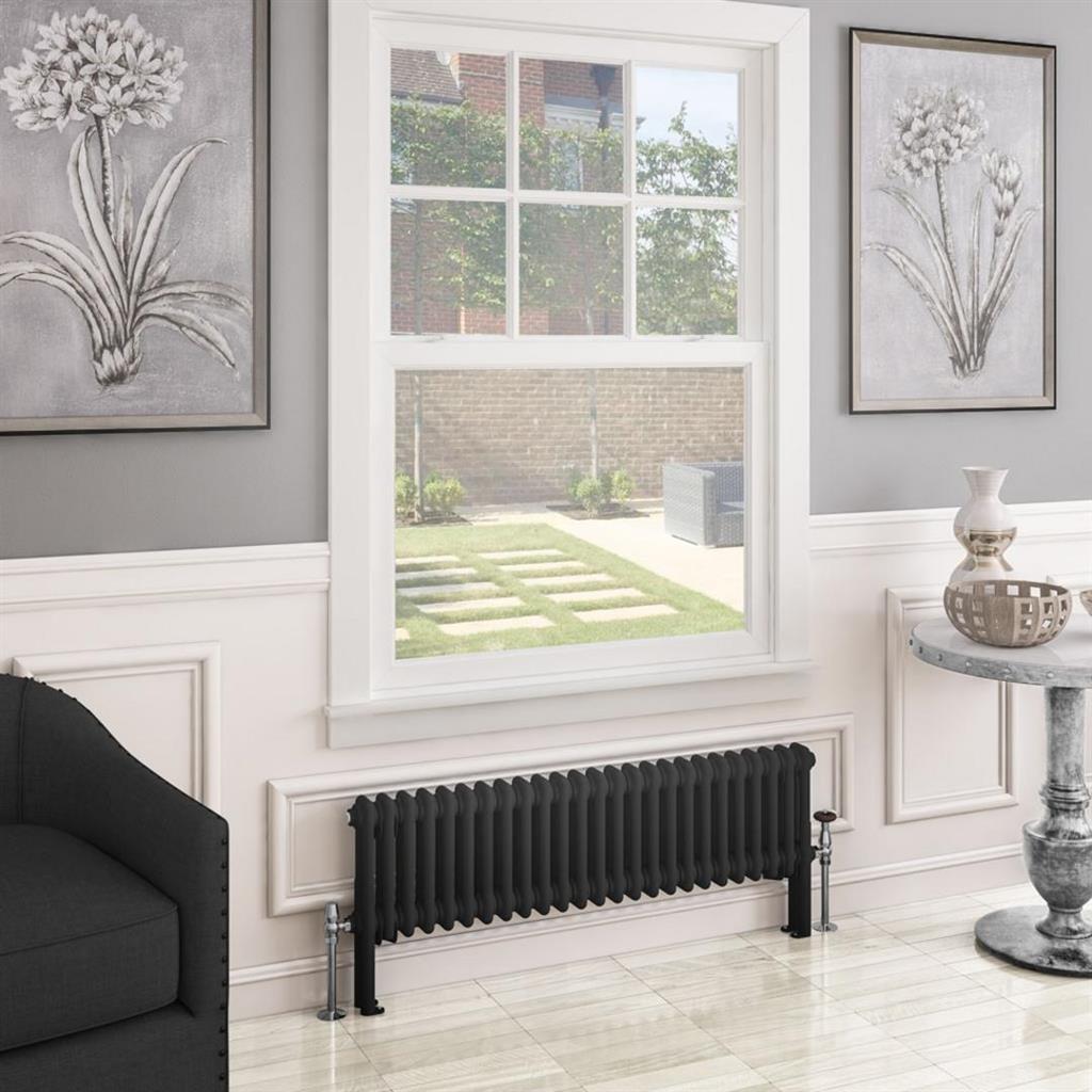 Eastbrook Imperia 2 Column Horizontal Radiator 300mm x 1145mm - Matt Black - 41.0749 - TAP 'N' SHOWER