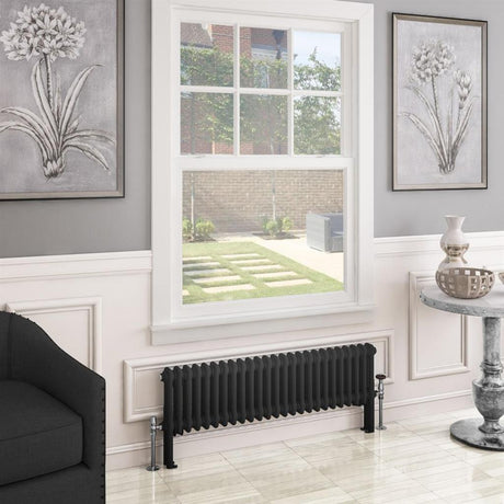 Eastbrook Imperia 2 Column Horizontal Radiator 300mm x 1145mm - Matt Black - 41.0749 - TAP 'N' SHOWER