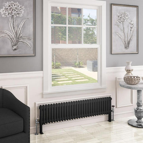 Eastbrook Imperia 2 Column Horizontal Radiator 300mm x 1370mm - Matt Black - 41.0750 - TAP 'N' SHOWER
