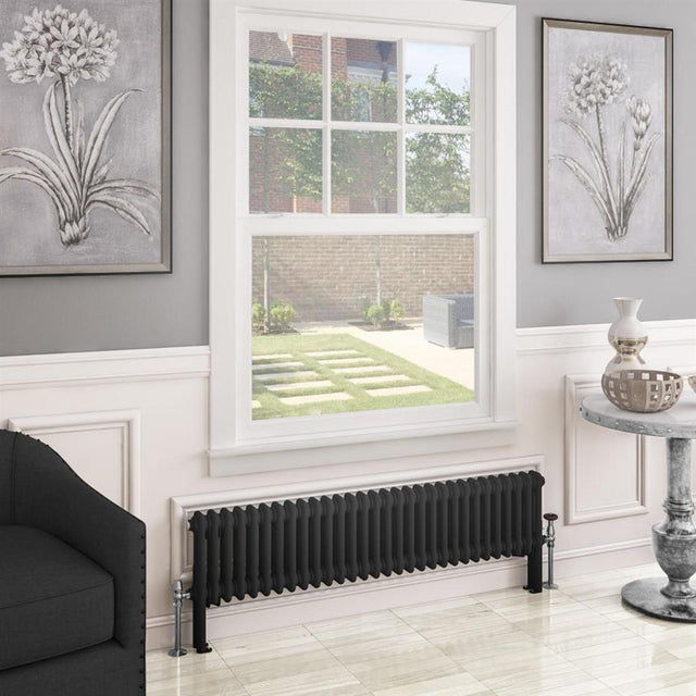 Eastbrook Imperia 2 Column Horizontal Radiator 300mm x 1370mm - Matt Black - 41.0750 - TAP 'N' SHOWER