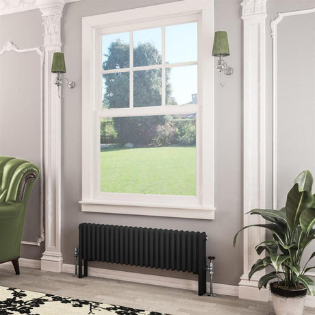 Eastbrook Imperia 3 Column Horizontal Radiator 300mm x 1145mm - Matt Black - 41.0764 - TAP 'N' SHOWER