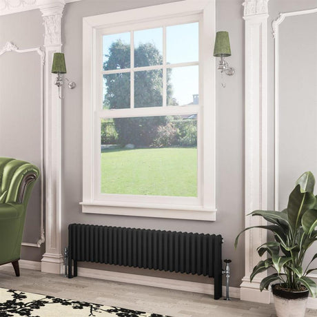 Eastbrook Imperia 3 Column Horizontal Radiator 300mm x 1370mm - Matt Black - 41.0765 - TAP 'N' SHOWER