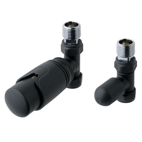 Eastbrook Straight Thermostatic Radiator Valves and Lockshield 15mm - Matt Anthracite - 41.3021 - TAP 'N' SHOWER