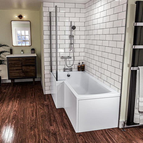 Eastbrook Shannon L Shaped Shower Bath Left Hand 1500mm x 850mm - Reinforced Beauforte - 42.1103 - TAP 'N' SHOWER