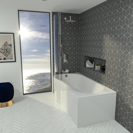 Eastbrook Shannon P Shaped Shower Bath Left Hand 1500mm x 850mm - Reinforced Beauforte - 42.1107 - TAP 'N' SHOWER
