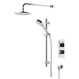 Tavistock Quantum Concealed chrome dual function shower system with fixed head, multifunction handset, adjustable riser rail, and thermostatic valve controls