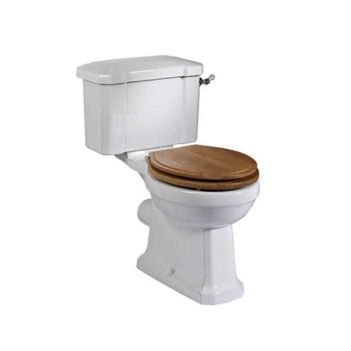 Tavistock Vitoria White close coupled WC pan with retro styling and wooden seat
