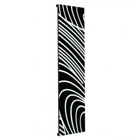 Radox Quartz Bespoke Glass 1500mm high vertical designer radiator with black and white abstract pattern