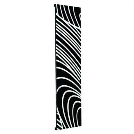 Radox Quartz Bespoke Glass 1500mm high vertical designer radiator with black and white abstract pattern