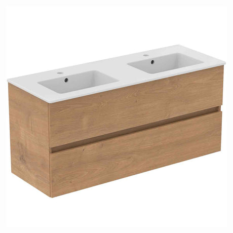 Ideal Standard Eurovit+ Wall Mounted Vanity Unit w/ 2 Drawers & Inlcuded Basin 1200mm - Natural Oak - E3598Y8 - TAP 'N' SHOWER