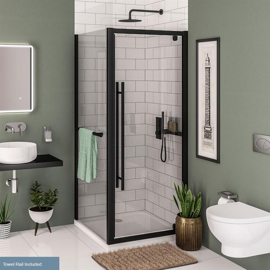 Eastbrook Vantage 2000 Side Panel With Towel Rail 900mm - Matt Black - 49.0044 - TAP 'N' SHOWER