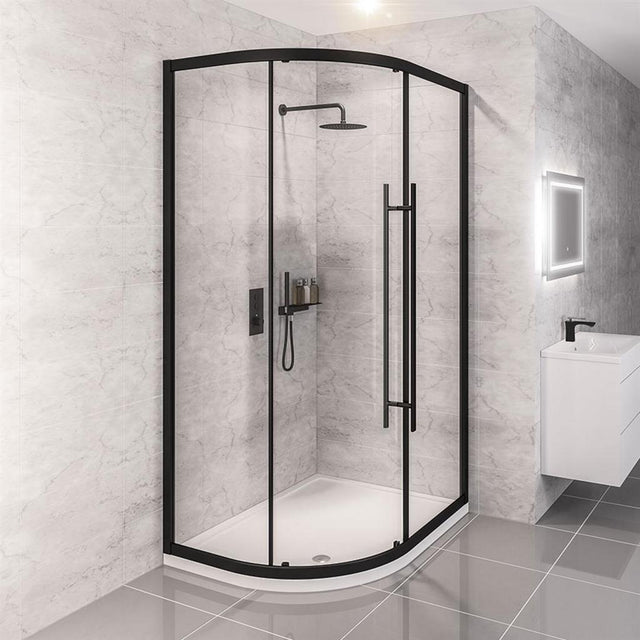 Eastbrook Vantage 2000 Offset Quadrant Shower Enclosure 1100mm x 900mm - Matt Black - 49.0076 - TAP 'N' SHOWER