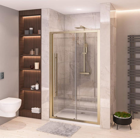 Eastbrook Vantage 2000 Sliding Shower Door 1300mm - Brushed Brass - 49.2022 - TAP 'N' SHOWER