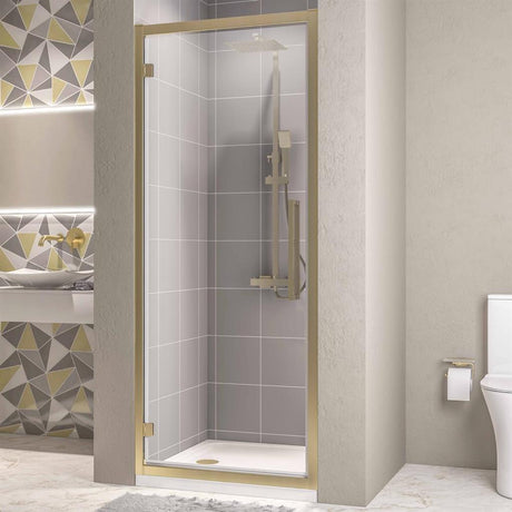 Eastbrook Corniche 8mm Framed Hinged Door 760mm - Brushed Brass - 49.3113 - TAP 'N' SHOWER