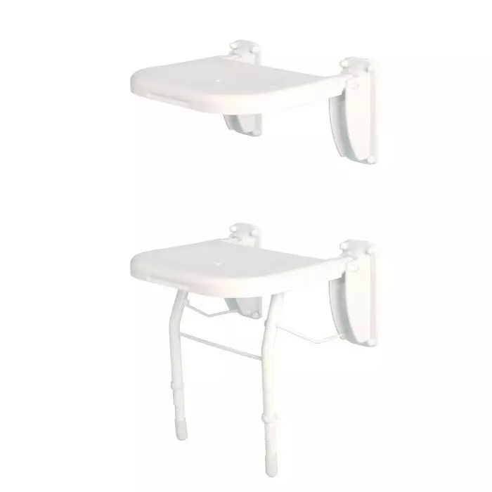Bathex Professional Slotting Action white shower seat with stainless steel legs and aluminium brackets, foldable and sturdy.